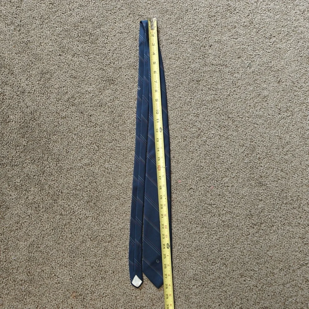 Christian Dior Mens Navy Blue Striped  Necktie Made in USA Logo Tie